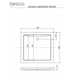 Brodzik kwadratowy posadzkowy Slimline Aquarius 90x90 Piramida, Besco 90x90x3x5,5